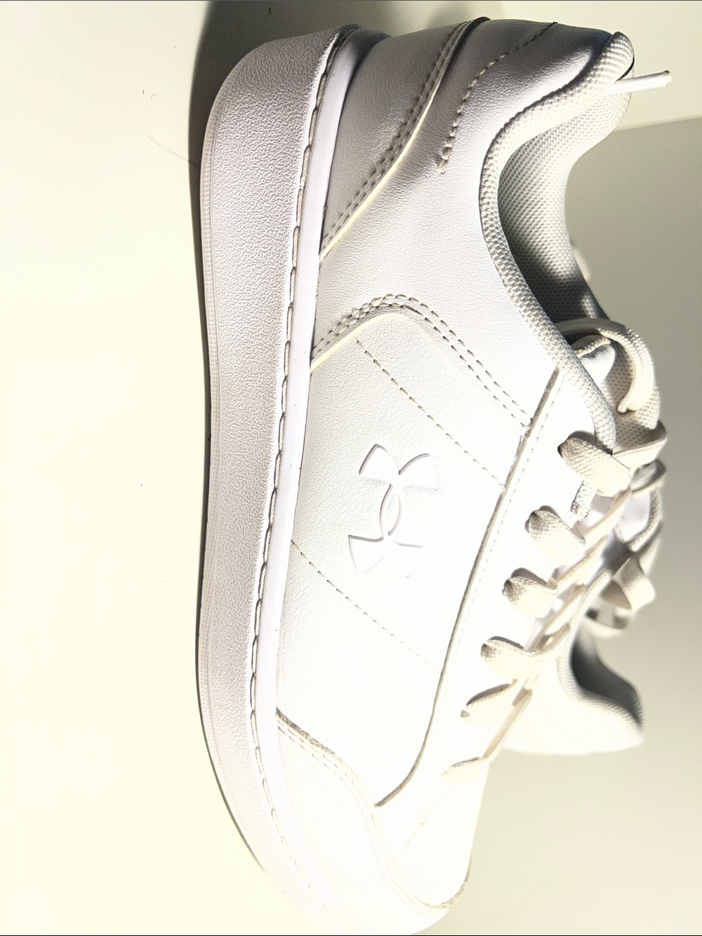 Under Armour Big Boys  White Low-Top Leather Sneaker